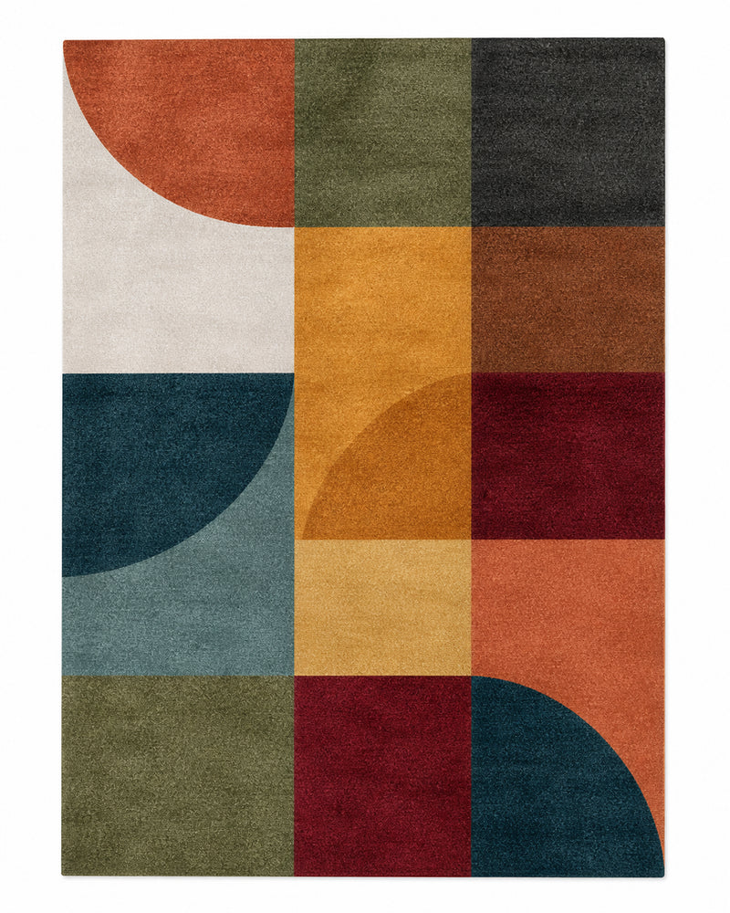 Tapis salon moderne motifs géométriques multicolores – Arvélio