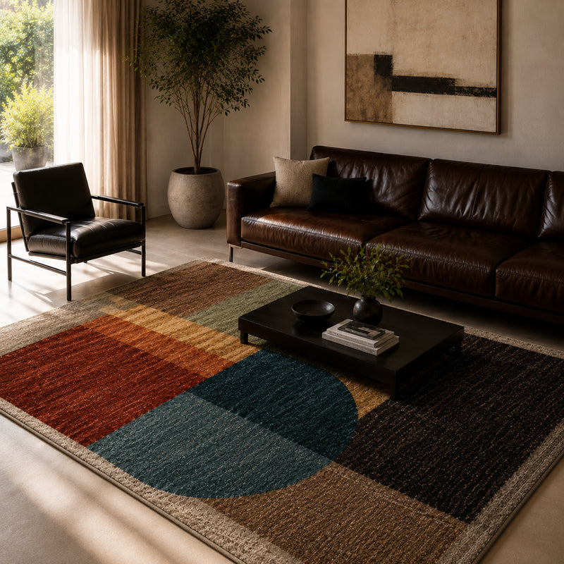 Tapis salon moderne motifs géométriques multicolores – Calyra