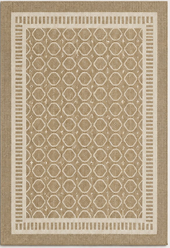 Tapis salon moderne motifs géométriques beige et écru – Orvéo