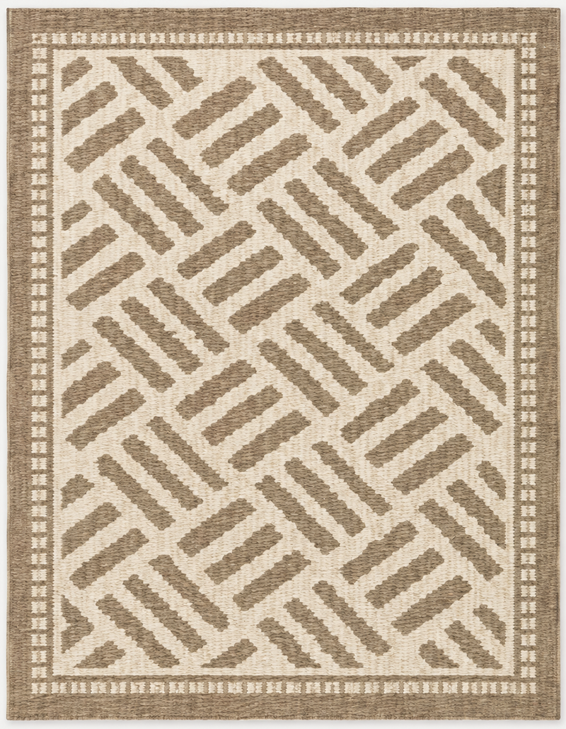Tapis salon moderne motif géométrique texturé écru et beige taupe – Lino