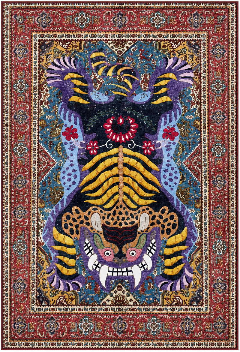 Tapis salon persan rouge motif tigre oriental – Tigre Persan