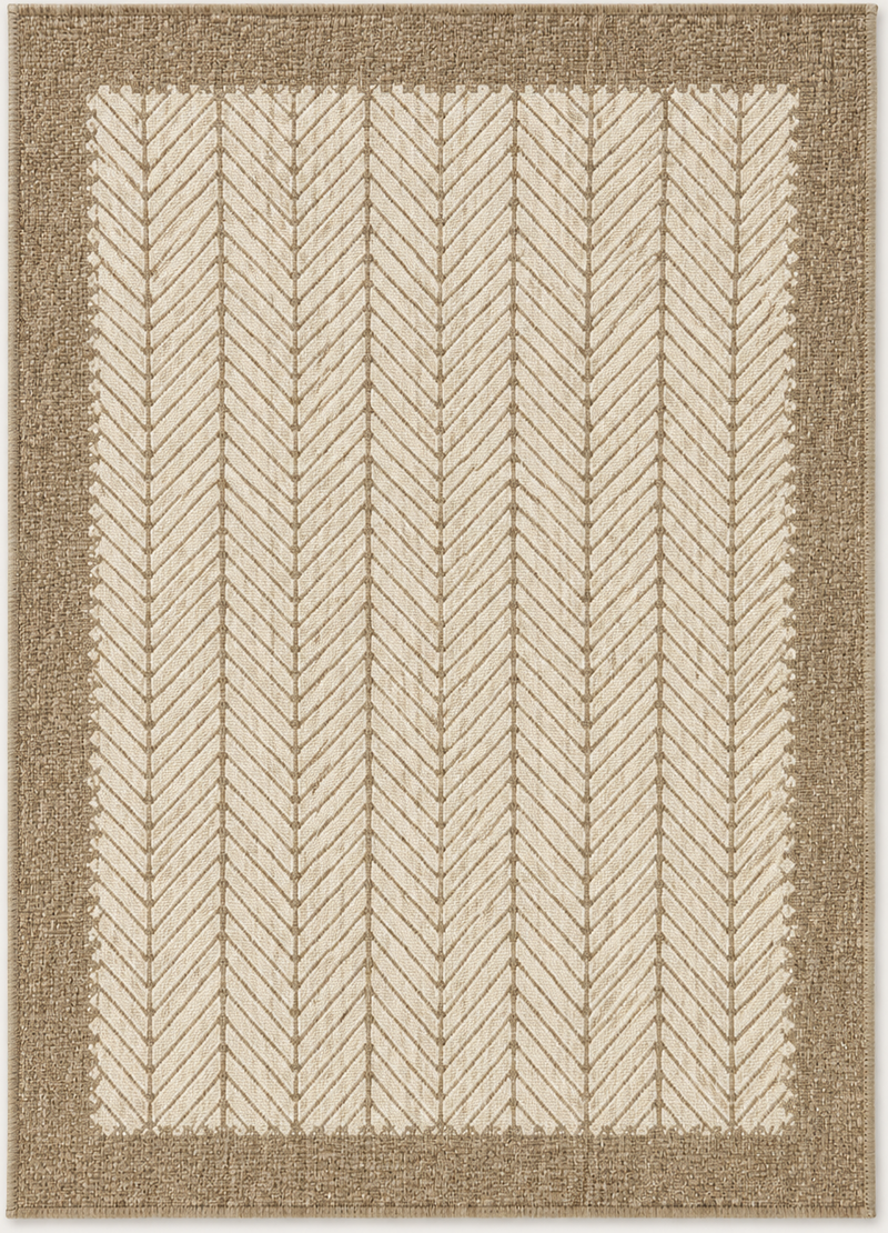 Tapis salon naturel motifs chevrons beige et taupe – Néréo