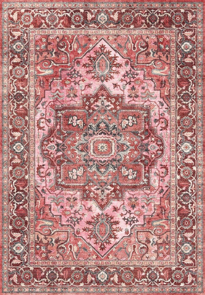Tapis salon persan médaillon rose – Adélaïde #couleur_rose