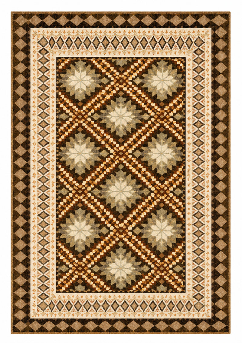 Tapis salon moderne motifs losanges et étoiles géométriques tons naturels – Zélia