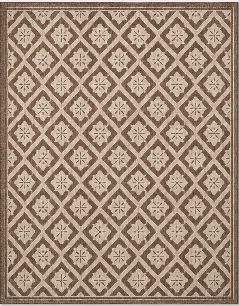 Tapis salon moderne motifs losanges floraux taupe et beige clair – Alba