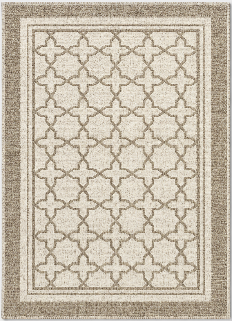 Tapis salon élégant motifs géométriques beige et taupe – Maélio