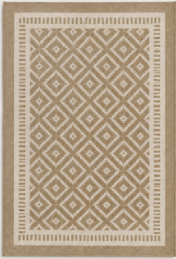 Tapis salon graphique motifs losanges beige et écru – Elvar
