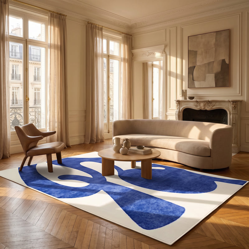 Tapis salon abstrait formes bleues – Lagune