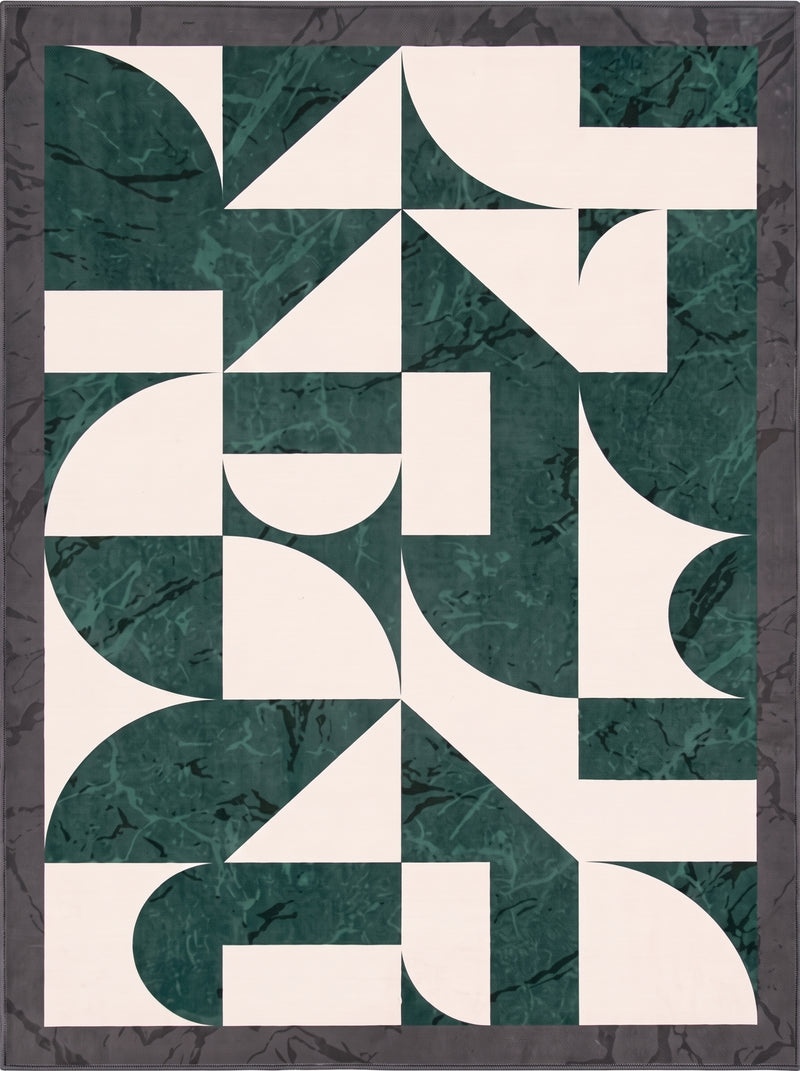 Tapis salon géométrique vert et crème – Sylva