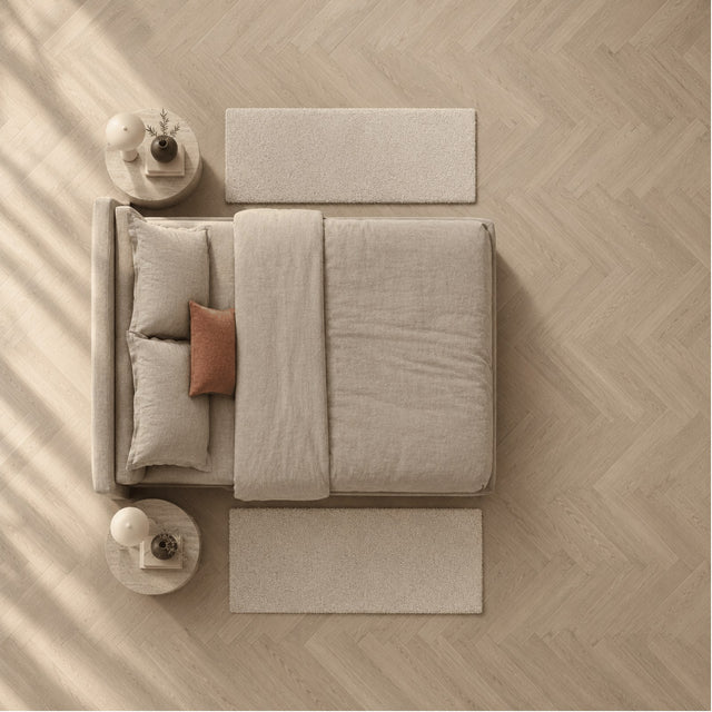 Tapis 80 × 160 cm vu du dessus, avec canapé et fauteuil